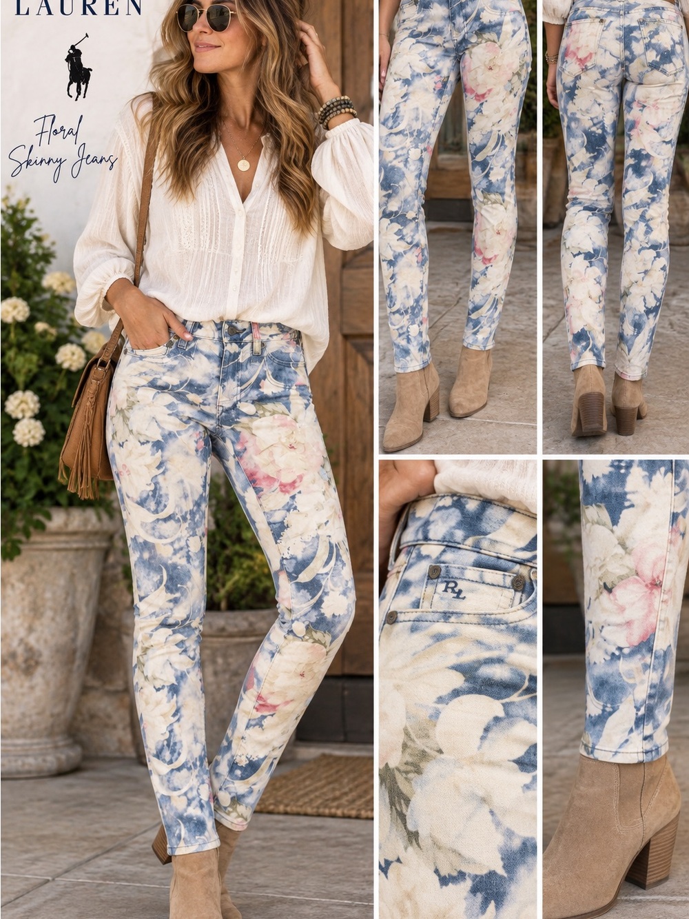 Women's Polo Ralph 26x31 /25Lauren Emma Floral Tompkins Skinny Jeans New $225 CL